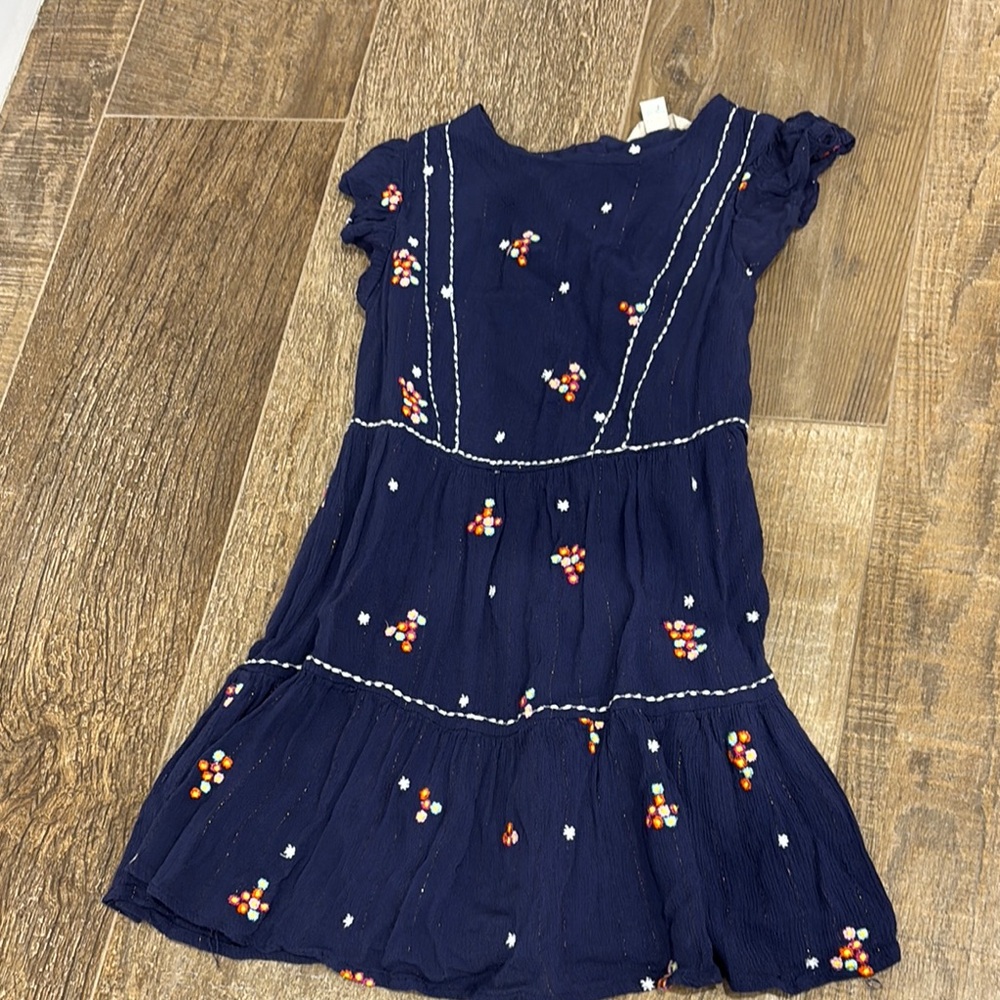 Navy Blue Kids Dress with Floral Accents